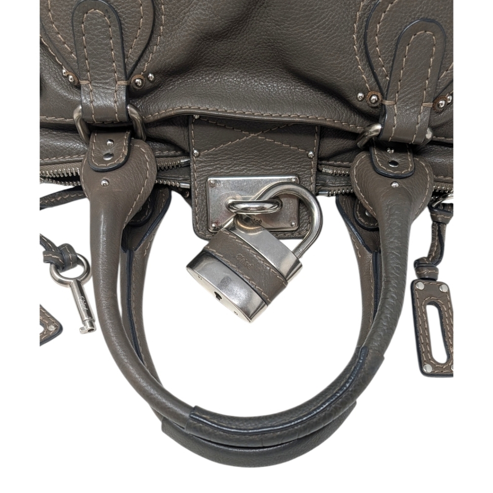 Chloé Vintage Paddington Satchel Mastic Gray Greige Grained Leather Lock and Key - Picture 5 of 16